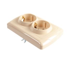 Двойная розетка с защитными шторками, слоновая кость 2П+З 16А 250В TDM Онега SQ1805-0042 