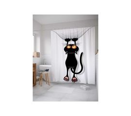 Штора (занавеска) для ванной JoyArty ""Кот-шкодник"" из сатена, 180х200 см с крючками, sc_18507 