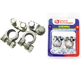 Клеммы для АКБ General Technologies 2 шт + - в блистере под планку алюминиевый сплав GT-BT04 