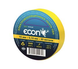 Изолента Econ 15 мм х 20 м, 0,15 мм, желтый 15201507 