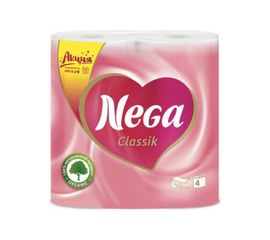 Туалетная бытовая бумага NEGA спайка 4 шт., 2-х слойная Classic белая 125310 