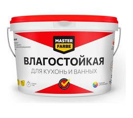 Влагостойкая водно-дисперсионная краска для помещений с повышенной влажностью MASTER FARBE (белая; 14 кг) 4631159427545 