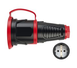 Кабельная розетка PCE 16A 220V 2P+E IP54 с крышкой, корпус черный, крышка и маркер красный 2511-sr 