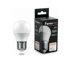 Светодиодная лампа FERON PRO LB-1406 Шарик E27 6W 6400K OSRAM LED 38070 
