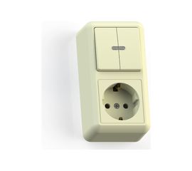 Комбинированный блок Кунцево-Электро ОПТИМА открытой установки, 2 клавиши, выключатель с подсветкой + розетка с з/к БКВР-433 с/к 8089 