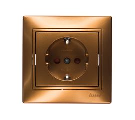 Розетка Lezard, MIRA, с защитой от детей, керамика, золотой металлик, со вставкой, 701-1313-124 