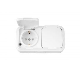 Розетка Bylectrica 2-местная ОУ с заз.конт. со шторкой IP54, серия ПРАЛЕСКА АКВА, белый, РА16-103 