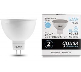 Лампа Gauss LED Elementary MR16 GU5.3 5.5W 470lm 6500К 13536 