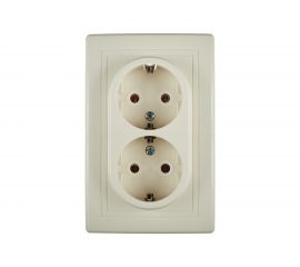 Двойная розетка Aling-conel PRESTIGE 16A 250В с поликарбонатовой вставкой, бежевая 604.99 113061 