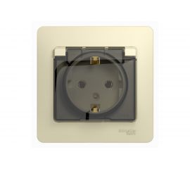 Розетка Schneider Electric 1-м GLOSSA с заземлением, защитные шторки, с крышкой IP20 бежевый SchE GSL000246 