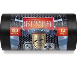 Мешки для мусора в рулоне Броня (120 л; 10 шт, черные, ПВД, 60 мкм, 2-х слойные, 70x110 см) Ромашка ВР-0010 