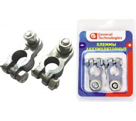 Клеммы для АКБ General Technologies комплект 2 шт."+" "-" Тип EURO /Алюминиевый сплав/ болт с гайкой GT-BT06 