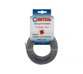 Леска для триммера износостойкая ЛВКС-2.4-15 (2.4 мм; 15 м; витой квадрат со стержнем) Витязь 18026020 