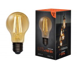 Филаментная лампа REXANT Груша A60 11.5 Вт 2400K E27 золотистая колба 604-080 