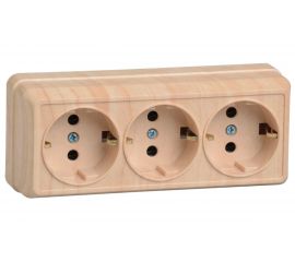 Трехместная розетка IEK РС23-3-ОС, с заземляющим контактом, 16А, открытой установки, ОКТАВА, сосна ERO31-K03-16-DC 