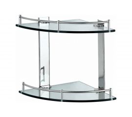 Двухъярусная стеклянная угловая полка Рыжий кот CG-05 нержавеющая сталь, стекло 310742 