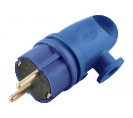 Угловая вилка STEKKER с заземляющим контактом, каучук 250В, 16A, IP44, синяя 39254 