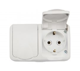 Двойная накладная розетка KRANZ керамика, горизонтальный блок с/з IP54 16А белая KR-78-0607 