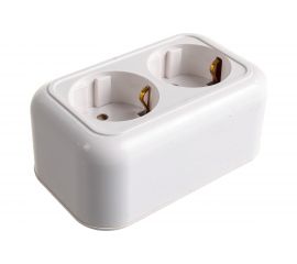 Розетка Кунцево-Электро ВАЛЕНТИНА открытой установки, двухместная с з/к, з/ш РА16-327 6217 