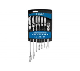 Набор комбинированных гаечных ключей трещоточных шарнирных 7 шт 8 - 19 мм Зубр 27101-H7 