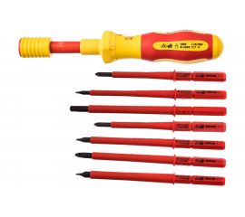 Набор диэлектрических отверток со сменными вставками 7+1, (в кофре, динамометрическая рукоятка 1-5 Нм) SHTOK 09350 