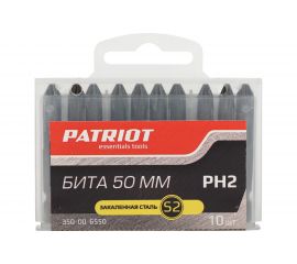Биты в пластиковом боксе (10шт; PH2; 50 мм) PATRIOT 350006550 