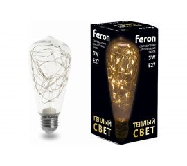 Светодиодная лампа FERON LB-380, ST64, 3W 175-265V E27 2700К, 250Lm, угол рассеивания 220 41674 