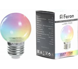 Светодиодная лампа FERON LB-371, G60 шар, 3W 230V E27 RGB, угол рассеивания 220 38130 