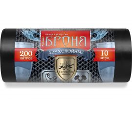 Мешки 2-х слойные для мусора в рулоне Броня (10 шт; 90x130 см; 200 л; ПВД; 60 мкм; черные) Ромашка ВР-0012Н 