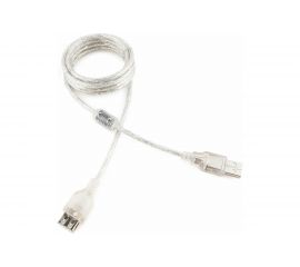 Кабель удлинитель USB2.0 Cablexpert Pro, AM/AF, 1,8м, экранирование, ферритовое кольцо, прозрачный, пакет CCF-USB2-AMAF-TR-6 