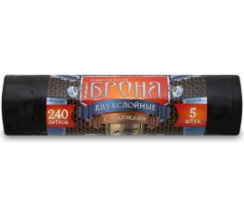 Мешки для мусора в рулоне с завязками Броня (5 шт; 110x115 см; 240 л; черные; ПВД; 55 мкм) Ромашка ЗВБ-240/5/9/Ч 
