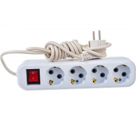 4-местный удлинитель STEKKER с заземлением с выключателем, 3x0,75мм2, 2м, 10А, У10А-003, белый HM03-41-02 39523 