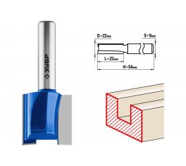 Фреза пазовая прямая ПРОФЕССИОНАЛ (22х22х54 мм; хвостовик 8 мм) Зубр 28753-22-22 