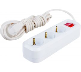 3-местный удлинитель STEKKER с заземлением с выключателем, 3x0,75мм2, 3м, 10А, У10А-002, белый HM03-31-03 39198 