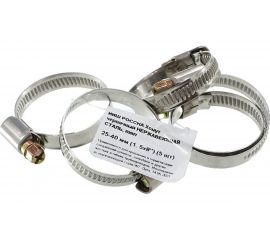 Червячный хомут РОССНА 25х40 мм 1 5/8"" нержавеющая сталь, винт, 5 шт. Р860715 DIY 