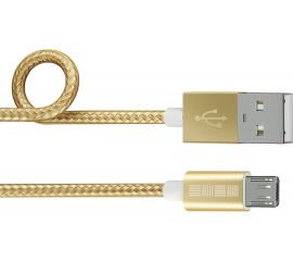 Дата-Кабель USB-microUSB Interstep PVC/Nylon, цвет-Gold, 2м, B201, 54531 