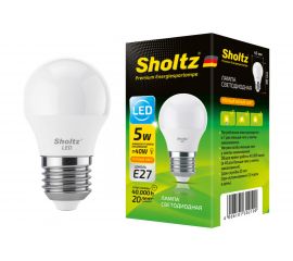 Светодиодная лампа Sholtz шар 5Вт E27 3000К G45 220-240В пластик LEB3021 