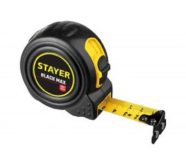 Рулетка Stayer BlackMax 8м / 25мм в ударостойком полностью обрезиненном корпусе и двумя фиксаторами 3410-08_z02 