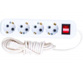 4-местный удлинитель STEKKER с заземлением с выключателем, 3x0,75мм2, 3м, 10А, У10А-003, белый HM03-41-03 39524 