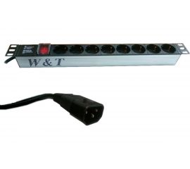 Блок розеток W&T 19" EURO на 8 гнезд с выключателем WT-2261A-U-GER 