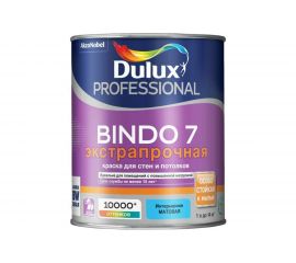 Краска для стен и потолков DULUX BINDO 7 , износостойкая, матовая, белая, Баз BW 1л 5309395 