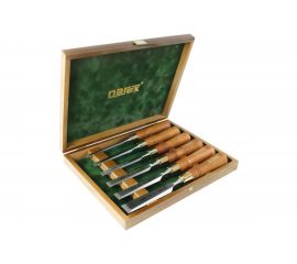 Набор из 6 плоских стамесок с ручкой 6, 10, 12, 16, 20, 26мм в деревянном кейсе NAREX WOOD LINE PLUS 853200 