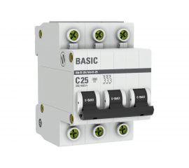 Автоматический трехполюсный выключатель EKF 25А С ВА47-29 4.5кА mcb4729-3-25C 577977 