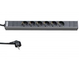 Блок розеток для 19"" шкафов Hyperline, SHT19-6SH-2.5EU, горизонтальный, 6 розеток Schuko 26447 