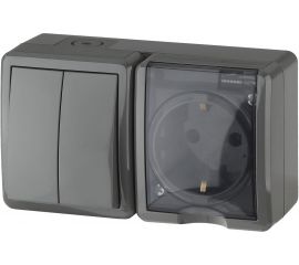 Двойной блок розетка и выключатель ЭРА 11-7402-03 IP54, 16A 10AX -250В, ОУ, Эксперт, серый Б0020736 