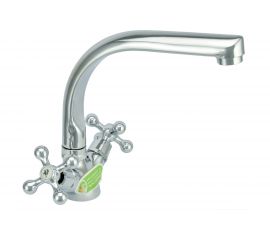 Двуручный смеситель для мойки Juguni с поворотным Г-изливом, керамическая кран-букса, гайка 0402.444 