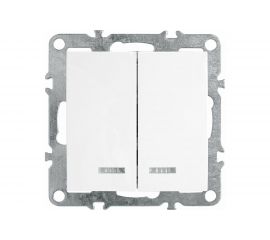 2-клавишный выключатель STEKKER с индикатором, механизм, 250В, 10А, белый PSW10-9102-01 39310 