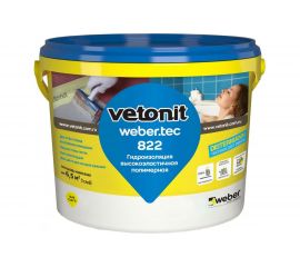 Готовая гидроизоляционная мастика Vetonit weber. tec 822 ведро, 4 кг, розовая 1016082 