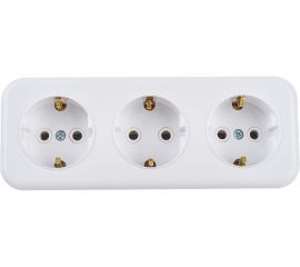 3-местная розетка STEKKER с заземлением PST16-51-20 RA 16-343-Б, пластик АВС, 16А, IP20, белый 39697 