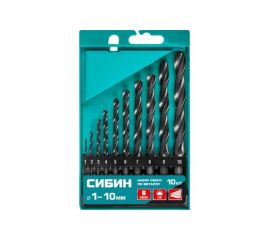 Набор сверл по металлу СИБИН 10 шт, 1-10 мм, класс В 29610-H10 